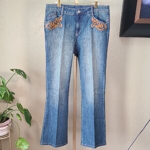 Boston Proper Blue Flare Jeans with Embroidered Details